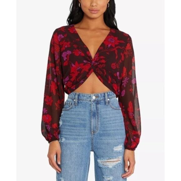SANCTUARY Twisted Floral V-Neck Satin Cropped Top - NWT - Picture 5 of 5